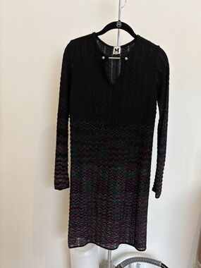 Authentic Missoni Dress, Black with Green & Burgundy highlights, Size 42 (US 12)